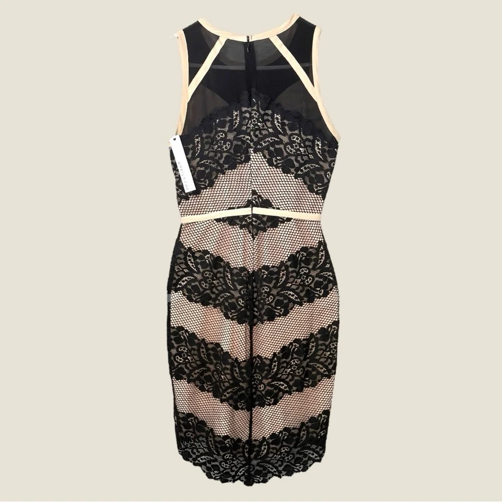 New Adelyn Rae Lace Bodycon Dress M Illusion Mesh Black&Nude Bandage Style Prom - Picture 6 of 12